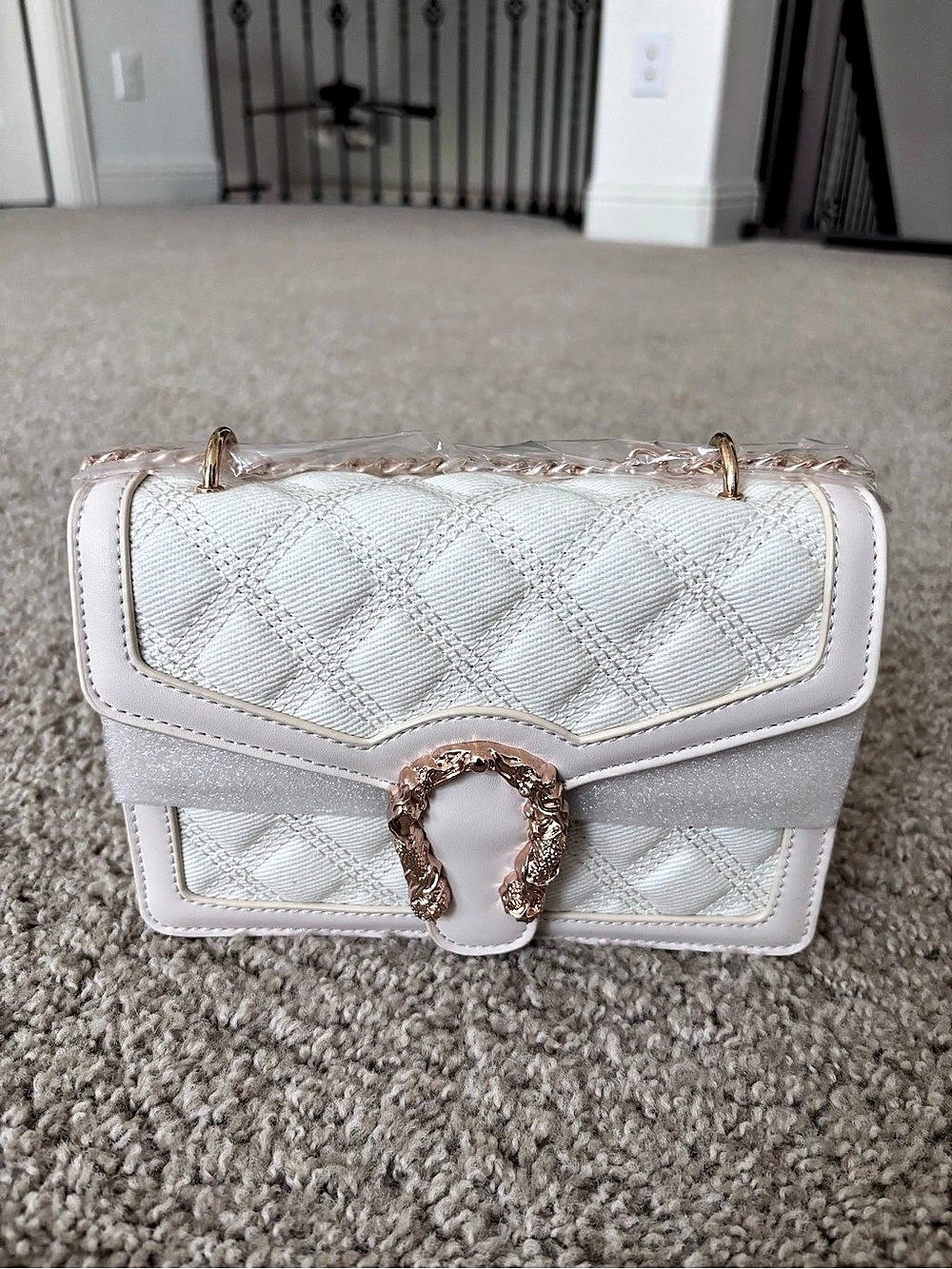 NEW Quilted White Denim Purse